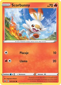 Carta Scorbunny de la expansión Espada y Escudo, número 31/202
