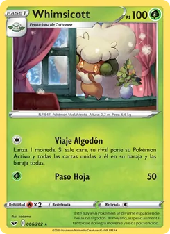 Carta Whimsicott de la expansión Espada y Escudo, número 6/202