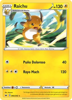 Carta Raichu de la expansión Espada y Escudo, número 66/202