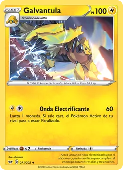 Carta Galvantula de la expansión Espada y Escudo, número 71/202