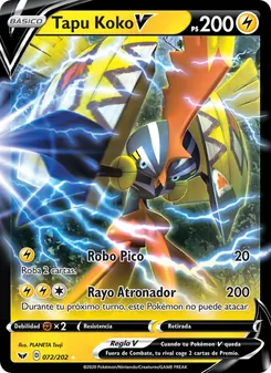 Carta Tapu Koko V de la expansión Espada y Escudo, número 72/202