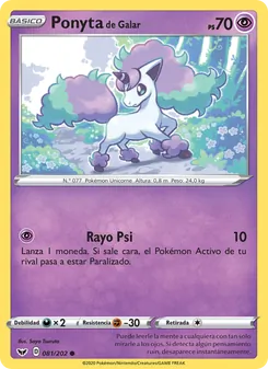 Carta Ponyta de Galar de la expansión Espada y Escudo, número 81/202