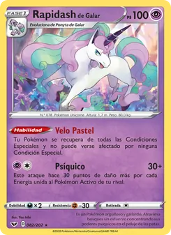 Carta Rapidash de Galar de la expansión Espada y Escudo, número 82/202