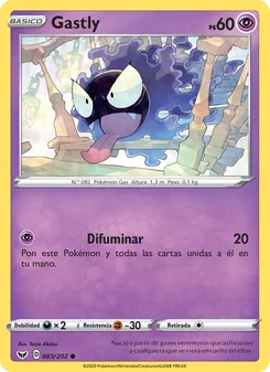 Carta Gastly de la expansión Espada y Escudo, número 83/202