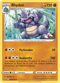 Carta Rhydon de la expansión Espada y Escudo, número 98/202