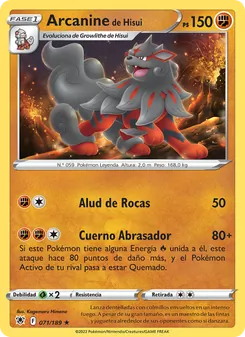 Carta Arcanine de Hisui de la expansión Resplandor Astral, número 071/189