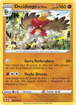 Carta Decidueye de Hisui de la expansión Resplandor Astral, número 082/189