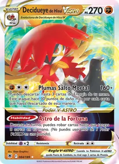 Carta Decidueye de Hisui V-ASTRO de la expansión Resplandor Astral, número 084/189