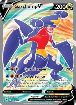 Carta Garchomp V de la expansión Resplandor Astral, número 178/189