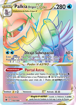 Carta Palkia Origen V-ASTRO de la expansión Resplandor Astral, número 192/189