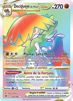 Carta Decidueye de Hisui V-ASTRO de la expansión Resplandor Astral, número 195/189