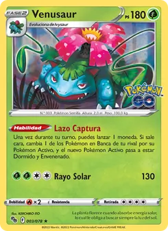 Carta Venusaur de la expansión Pokémon GO, número 003/78