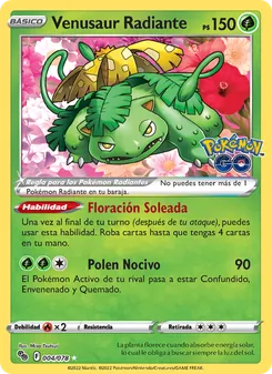 Carta Venusaur Radiante de la expansión Pokémon GO, número 004/78