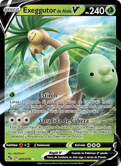 Carta Exeggutor de Alola V de la expansión Pokémon GO, número 005/78
