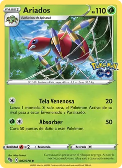 Carta Ariados de la expansión Pokémon GO, número 007/78