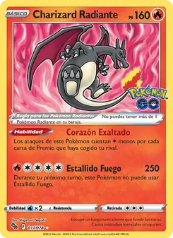Carta Charizard Radiante de la expansión Pokémon GO, número 011/78