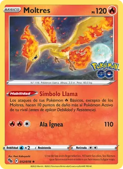 Carta Moltres de la expansión Pokémon GO, número 012/78