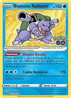 Carta Blastoise Radiante de la expansión Pokémon GO, número 018/78