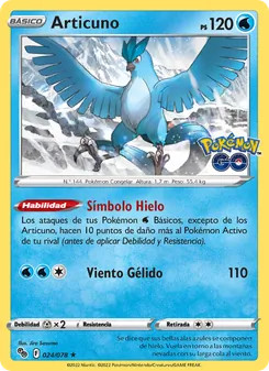 Carta Articuno de la expansión Pokémon GO, número 024/78