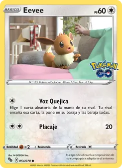 Carta Eevee de la expansión Pokémon GO, número 054/78