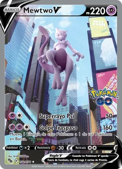 Carta Mewtwo V de la expansión Pokémon GO, número 072/78