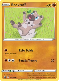 Carta Rockruff de la expansión Origen Perdido, número 109/196
