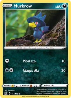 Carta Murkrow de la expansión Origen Perdido, número 114/196