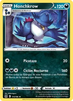 Carta Honchkrow de la expansión Origen Perdido, número 115/196