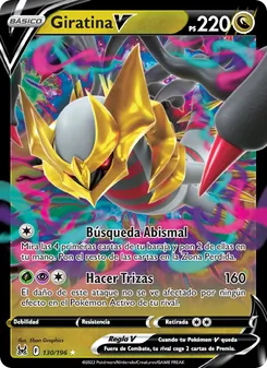 Carta Giratina V de la expansión Origen Perdido, número 130/196