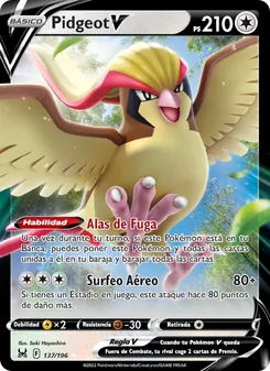 Carta Pidgeot V de la expansión Origen Perdido, número 137/196