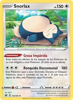 Carta Snorlax de la expansión Origen Perdido, número 143/196