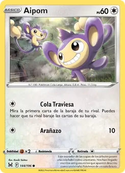 Carta Aipom de la expansión Origen Perdido, número 144/196