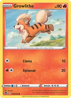 Carta Growlithe de la expansión Tempestad Plateada, número 019/195