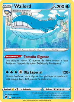 Carta Wailord de la expansión Tempestad Plateada, número 038/195