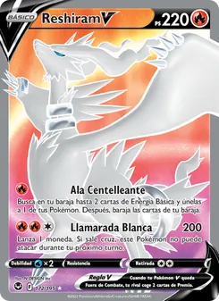 Carta Reshiram V de la expansión Tempestad Plateada, número 172/195