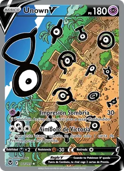 Carta Unown V de la expansión Tempestad Plateada, número 177/195