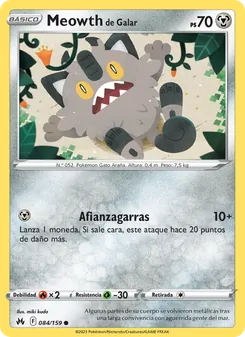 Carta Meowth de Galar de la expansión Cenit Supremo, número 084/159