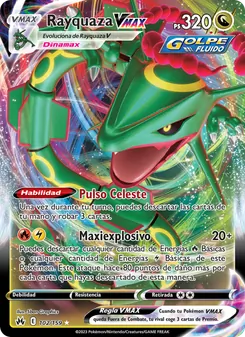 Carta Rayquaza VMAX de la expansión Cenit Supremo, número 102/159