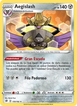 Carta Aegislash de la expansión Choque Rebelde, número 135/192