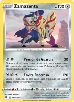Carta Zamazenta de la expansión Choque Rebelde, número 140/192