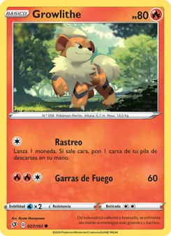 Carta Growlithe de la expansión Choque Rebelde, número 27/192