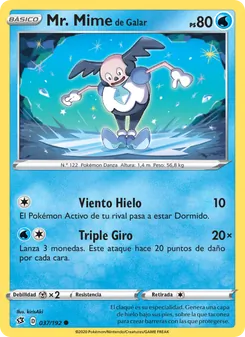 Carta Mr. Mime de Galar de la expansión Choque Rebelde, número 37/192