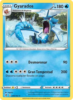 Carta Gyarados de la expansión Choque Rebelde, número 40/192