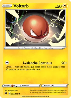 Carta Voltorb de la expansión Choque Rebelde, número 56/192