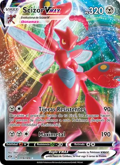 Carta Scizor VMAX de la expansión Oscuridad Incandescente, número 119/189