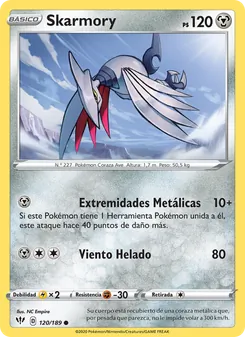 Carta Skarmory de la expansión Oscuridad Incandescente, número 120/189