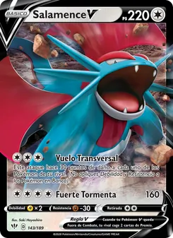 Carta Salamence V de la expansión Oscuridad Incandescente, número 143/189