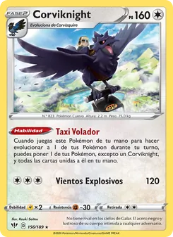 Carta Corviknight de la expansión Oscuridad Incandescente, número 156/189