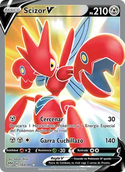 Carta Scizor V de la expansión Oscuridad Incandescente, número 183/189