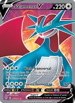 Carta Salamence V de la expansión Oscuridad Incandescente, número 185/189